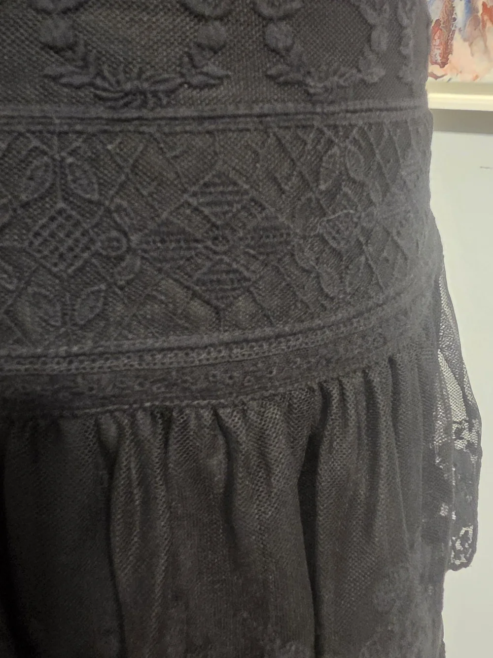 Promod Black Tiered Lace Mini Skirt